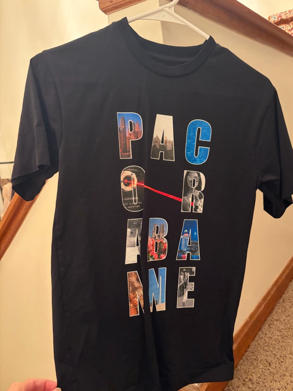 Paco Rabanne Black Graphic Logo Tee with Multicolor Lettering